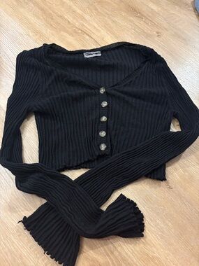 Urban Outfitters Black Ribbed Button-Up Cropped Cardigan